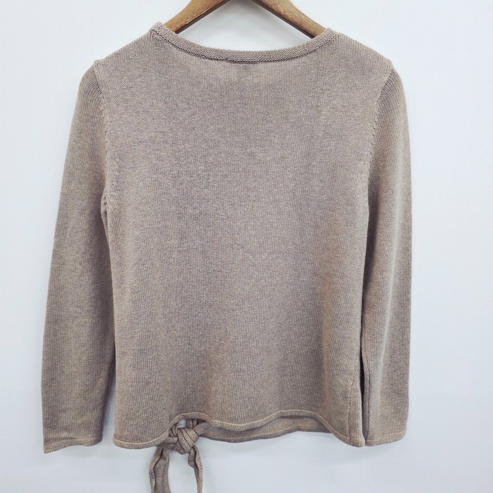 Pure Jill‎ Womens XS Petite Tan Cotton Wool Knit Sweater Long Sleeve Tie Hem Top - Picture 4 of 14